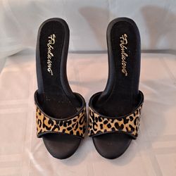 Fabulicious Leopard Print And Black Stiletto Mules Size 6