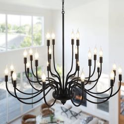 New 24 Light Black Modern Country Chandelier Light Fixture