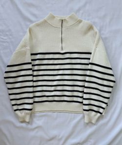MNG Mango Striped Quarter Zip Sweater M
