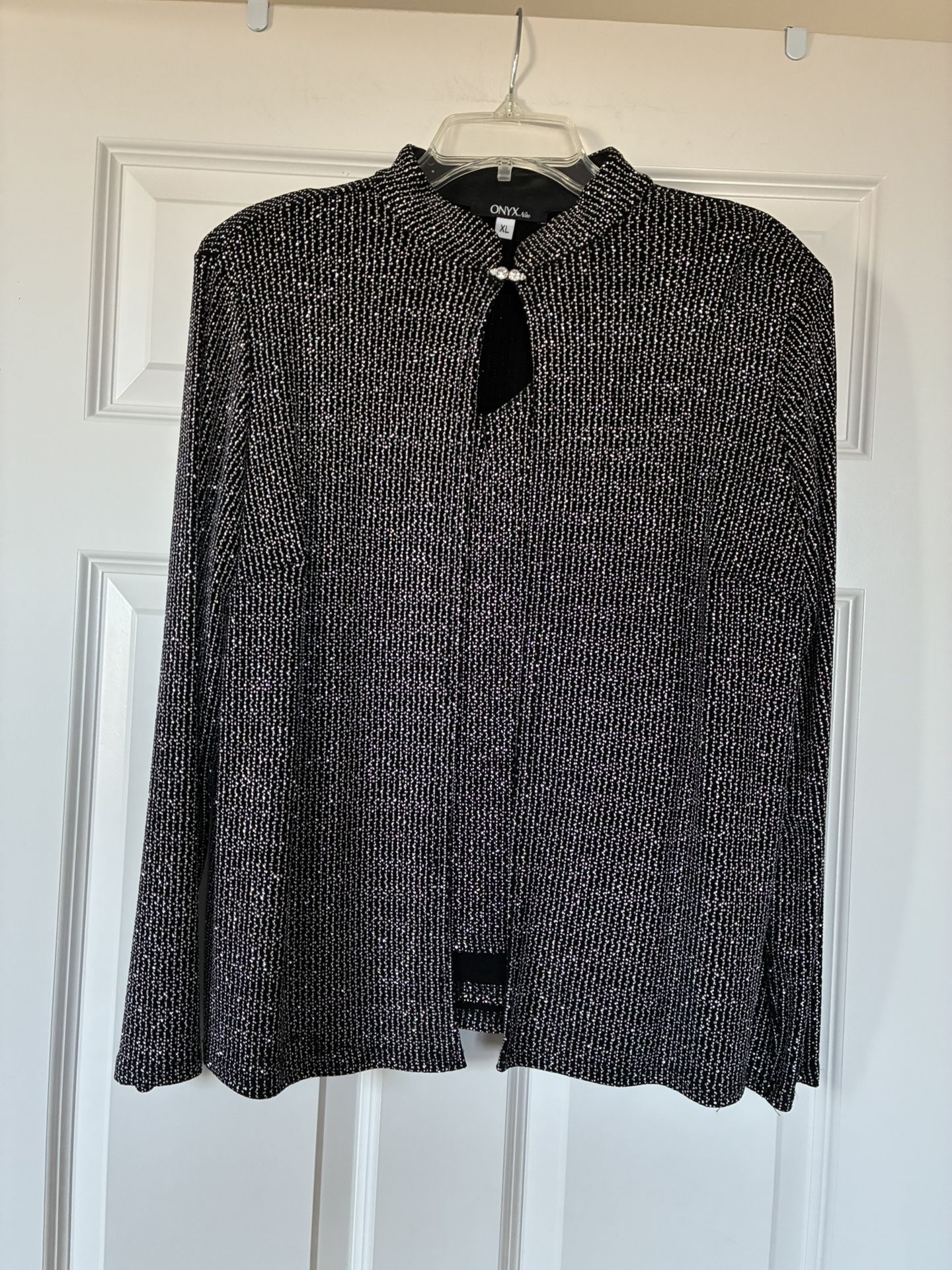 Onyx Black And Silver Glitters Cardigan Jacket With Tank Top