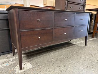 BARONET Made in Canada Dark Solid Wood Modern 6-Drawer Low Dresser