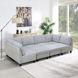 L-Shaped Modular Sofa Set – Convertible Sectional Couch, Light Gray, New