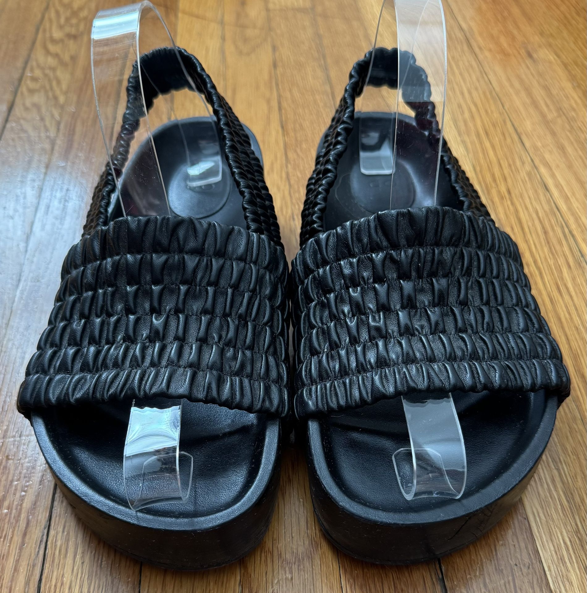 Co. Women Leather Black Slingback Gathered Platform Sandals 37,5 Made in Italy