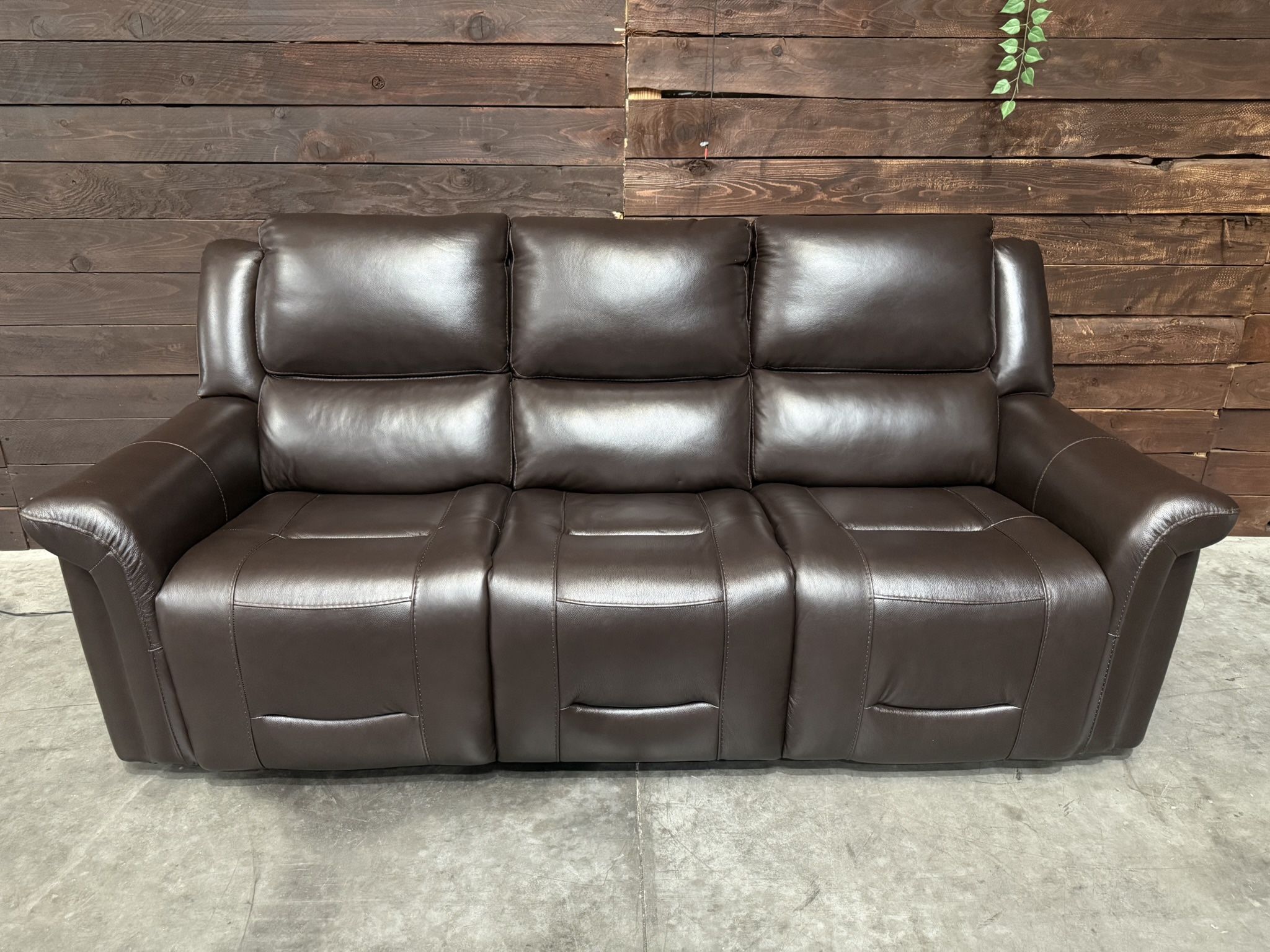 Brown Top Grain Leather Power Reclining Couch 