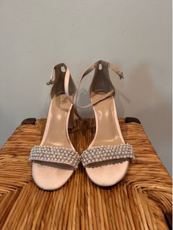 Kelly & Katie Blush Pearl-Embellished Block Heel Sandals size 9