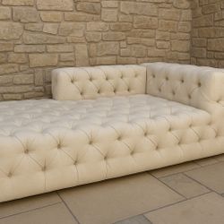 2 Luxury Tufted Chaise Lounge Sofa – Oversized Deep Seating, Cream Linen, High-End Designer