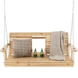 5 feet porch swing chair with Adjustable chains and foldable cup holders 