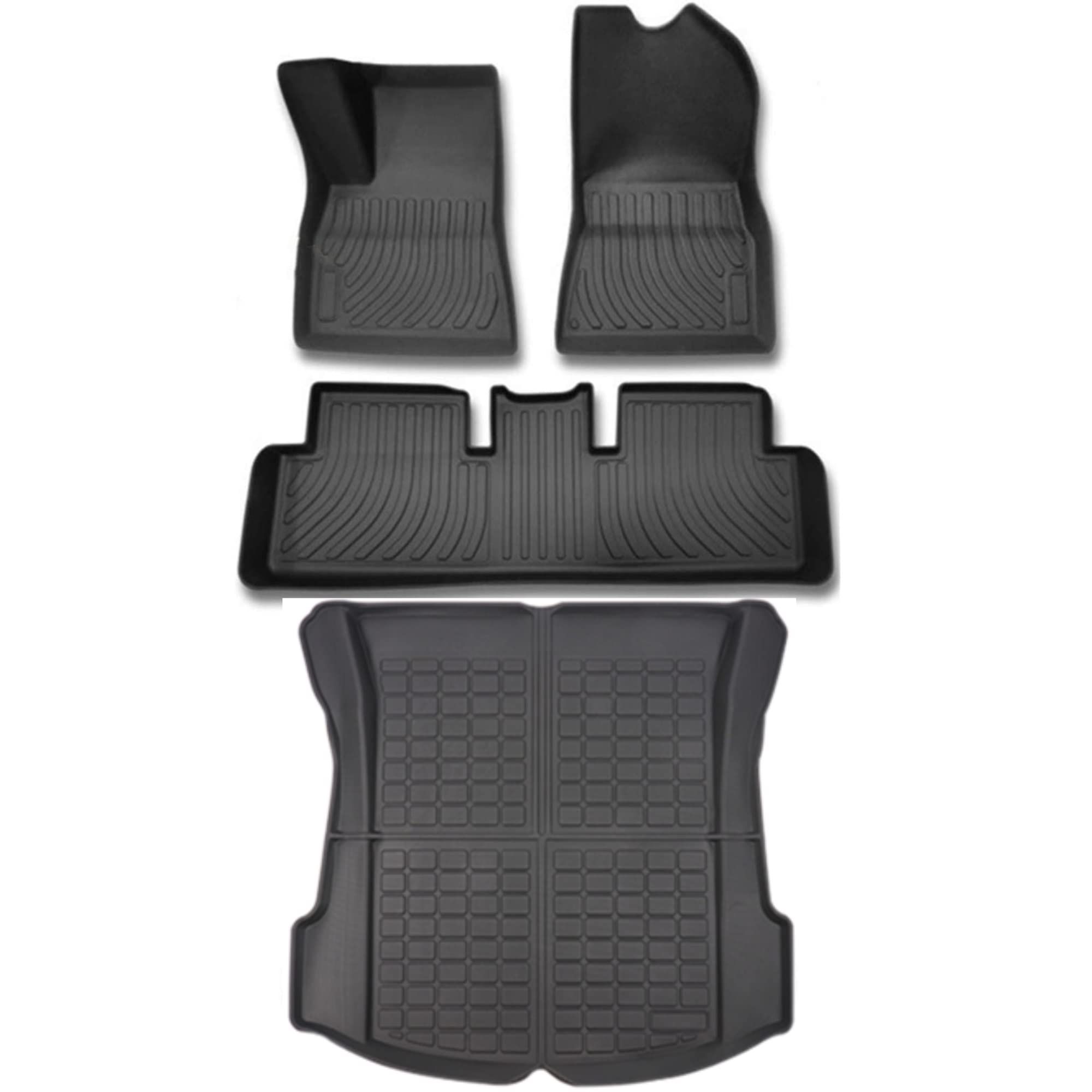 SUPER LINER Tesla Model 3 Floor Mats Complete Set Custom Fit 2021 2022 2023 All-Weather Cargo Liner Rear Cargo Tray Trunk Floor Mat Interior Accessori