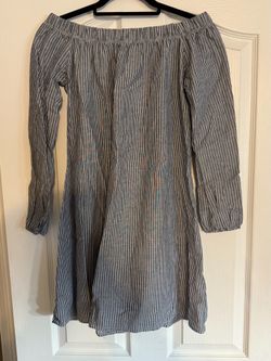 Women’s Off-Shoulder Blue & White Striped Dress – Size Small – NEW w/ Tags