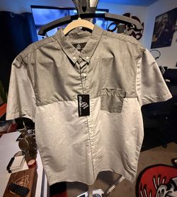 Molokai Surf Co. gray and light gray button-down short sleeve shirt