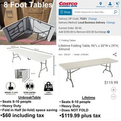 NEW 8 FOOT TABLES FOLD IN HALF