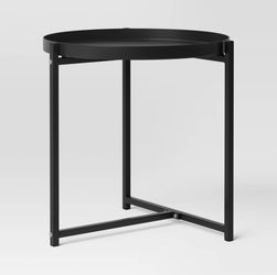 Steel Round Tray Top Outdoor Portable Side Table Black - Room Essentials