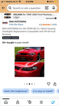 DNA MOTORING HL-OH-FM99-BK-CL1 Black Housing Headlights Replacement Compatible with 99-04 Ford Mustang