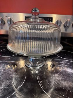 Anchor Hocking Glass Pedestal Cake Stand with Dome & Original Box