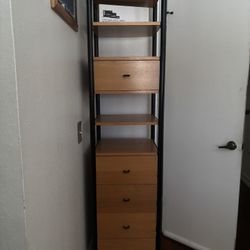 Narrow Bookcase, Tall Storage Rack with Steel Frame