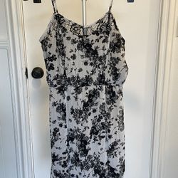 Black and white floral and lace dress.