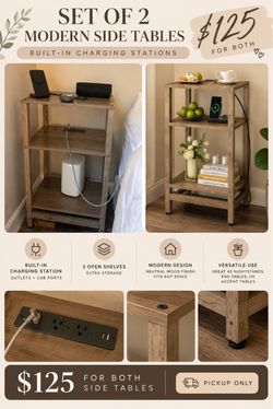 π€ Set of 2 Modern Side Tables β Built-In Charging Stations!