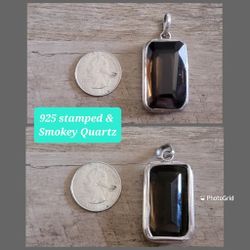 925 Stamped Smokey Quartz Faceted Stone Pendant