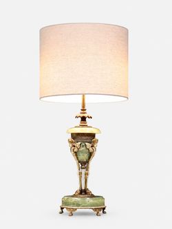 Italian Neoclassical Revival Green Onyx & Gilt Cherub Table Lamp, c.1950's - Delivery Available