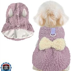Adorable Sherpa Fleece Dog Dress with Built-in Harness 🐾 size S