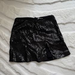 EUC REFORMATION Black Sequin Mini Skirt 2 Slit Runs Larger