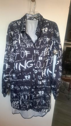 Black Graffiti Print Long Button-Up Shirt