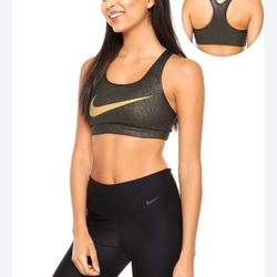 Nike Women's Metallic Black and gold  Sports Bra