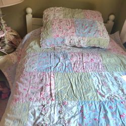 Rachel SIMPLY SHABBY CHIC Quilt Twin Sham Blanket Comforter Patchwork Pink Floral Ruffle