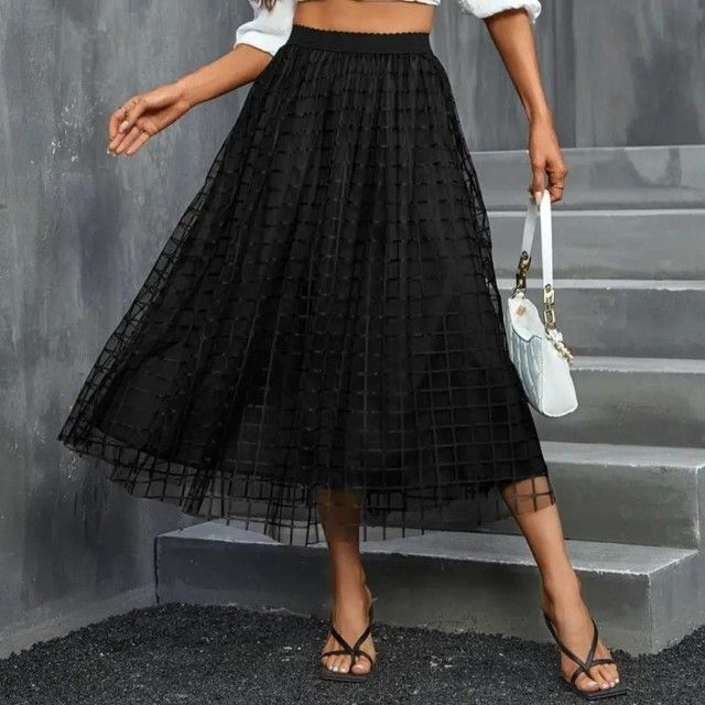 Black Mesh Lace Layered Women's Skirt M L XL 2XL Gift