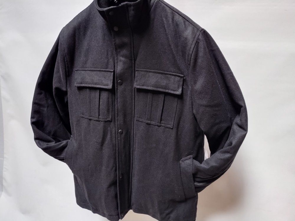 Winter Coat 53% Wool Blend MENS SIZE LARGE XL M Gray Black Warm Jacket Abrigo de Lana Full Zip Trucker