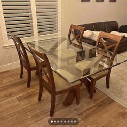 Glass Top/Wood Dining Table & 4 Chairs Sets