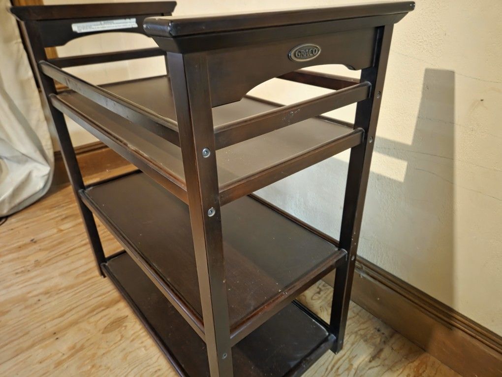 Dark Wood Baby Changing Station with Storage Shelves