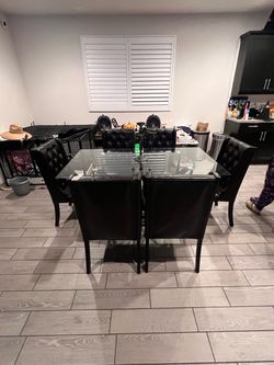 Glass Top Dining Table with 6 Chairs