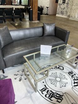 Gray Faux Leather Modern Sofa & ottomans