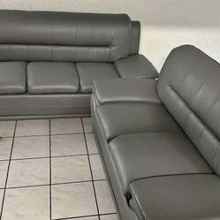 Gray Leather Sofa And Loveseat Juego De Sala