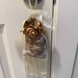 Scented lace Bag with orange flower door hanger 