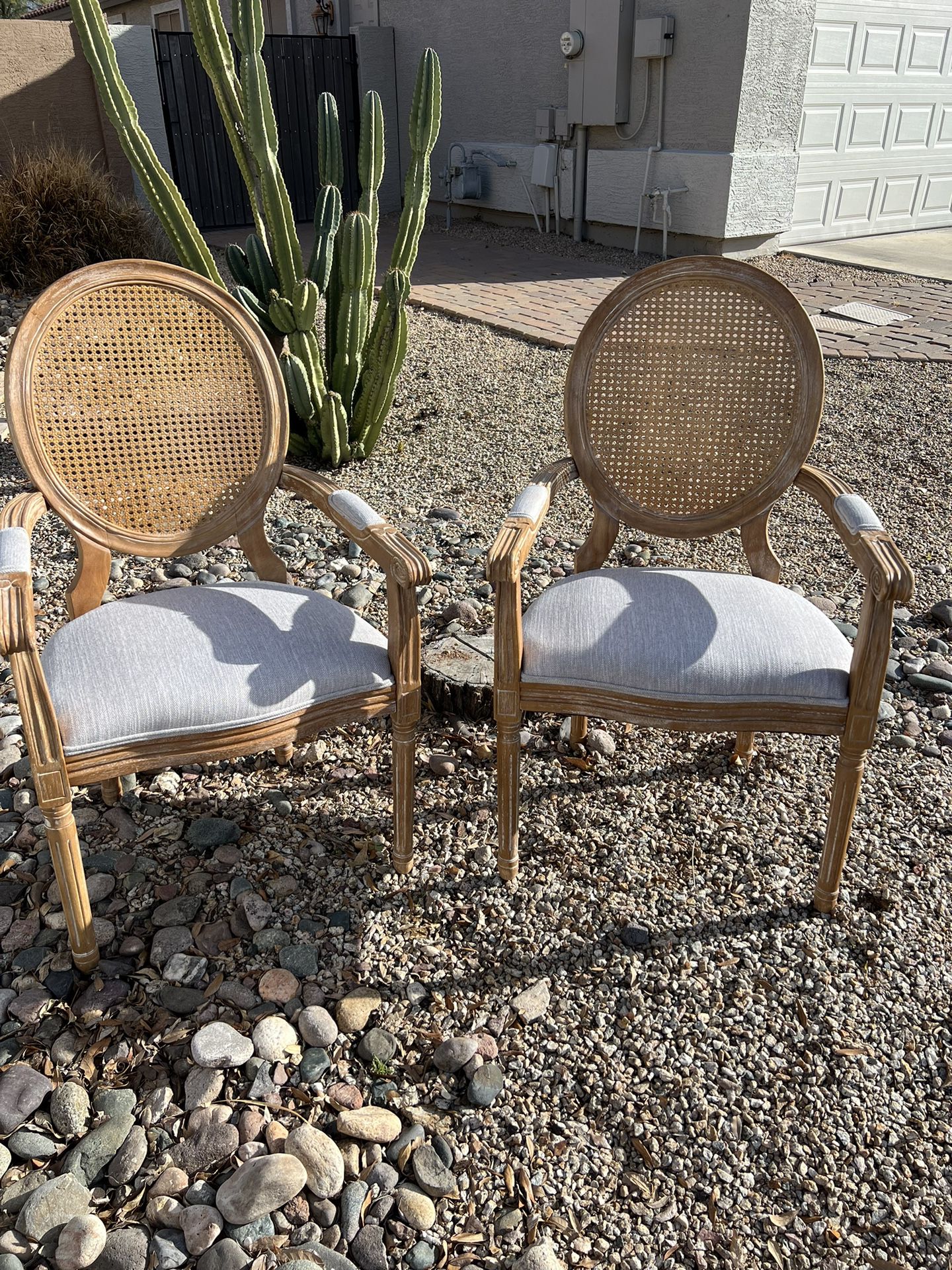 Huller Beige and Natural Wood and Fabric Arm Chair (Set of 2)