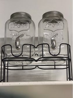 Glass Mason Jar Beverage Dispensers with Metal Stand (Set of 2)