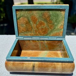 Vintage Genuine Hand Carved Marbled Alabaster Trinket Box Hinged Made in Italy