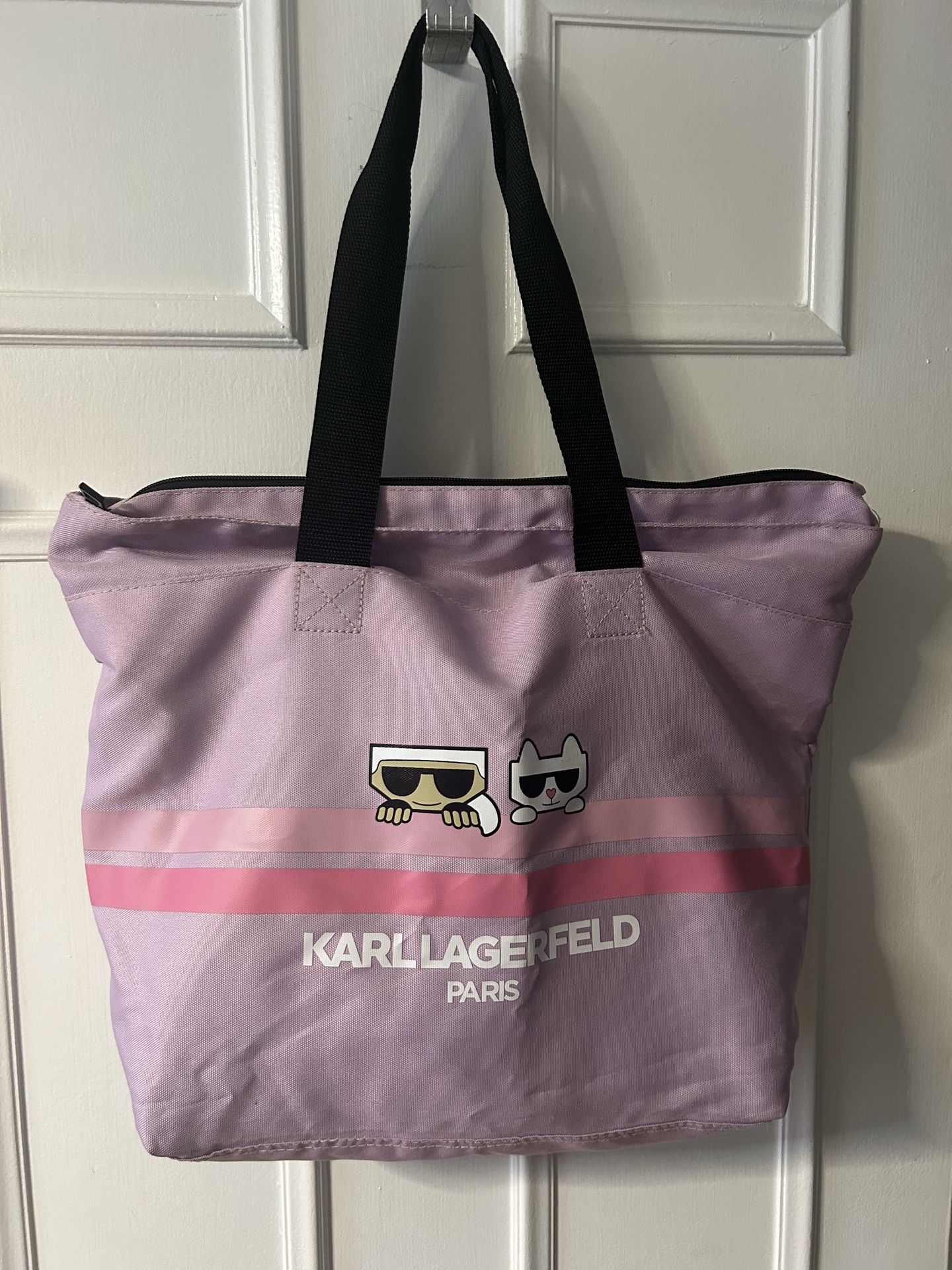 Karl Lagerfeld Purple Pink Tote Bag with Zipper & Logo Accent, Zip Closure
