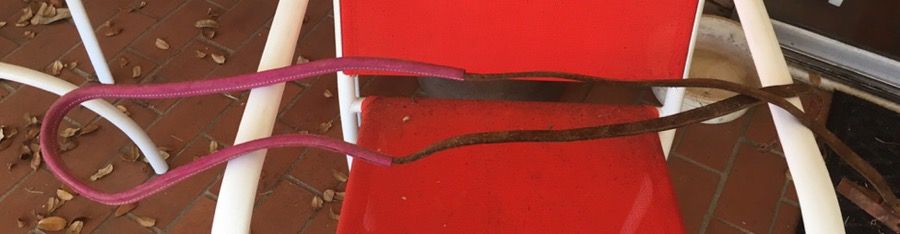 Pink handle leather reins