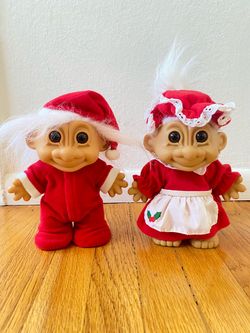 Lot 2 Vintage 90s JUMBO Russ Trolls Dolls Christmas Holiday decorations