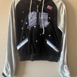 Platinum Fubu Harlem Globetrotters Women’s Black  & Blue Zip Hoodie Jacket SizeL