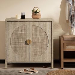 Rattan Buffet Cabinet, Accent Sideboard Storage Cabinet with Adjustable Shelves, Boho Credenza Console Table for Dining Room, Living Room, Entryway, K