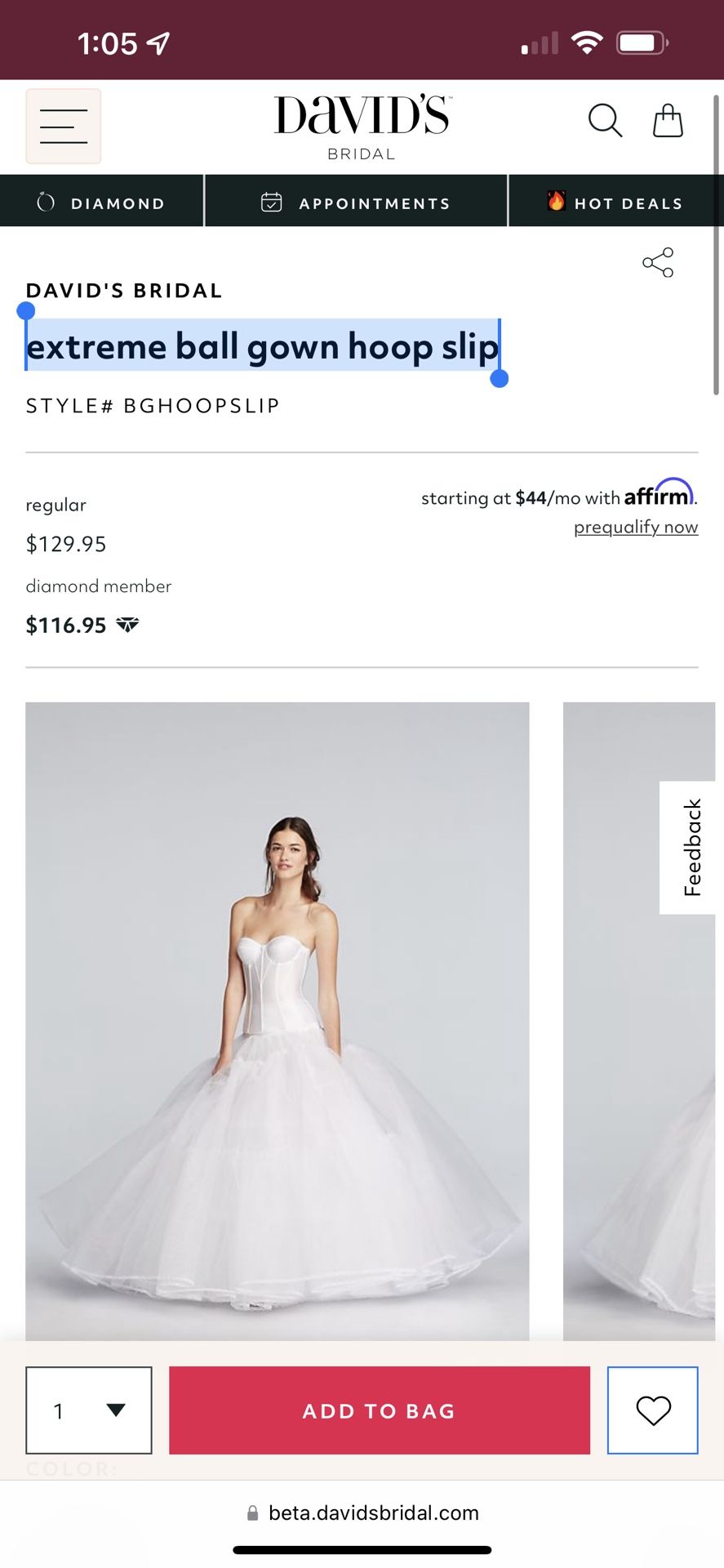 David’s Bridal Extreme Ball Gown Hoop Slip Size Xl