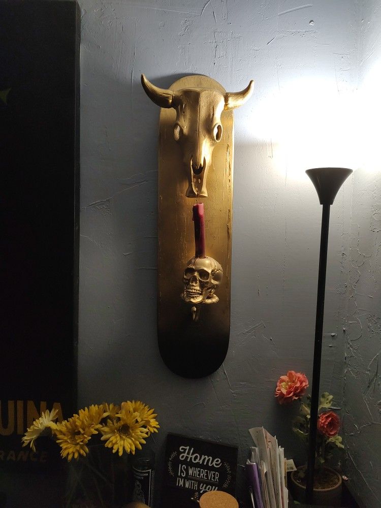 Gold And Black Skate Board Candle Holder
