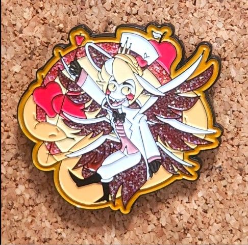 Lucifer glitter, detailed enamel pin