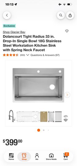 Glacier Bay Dolancourt 33 in. Stainless Steel Kitchen Sink