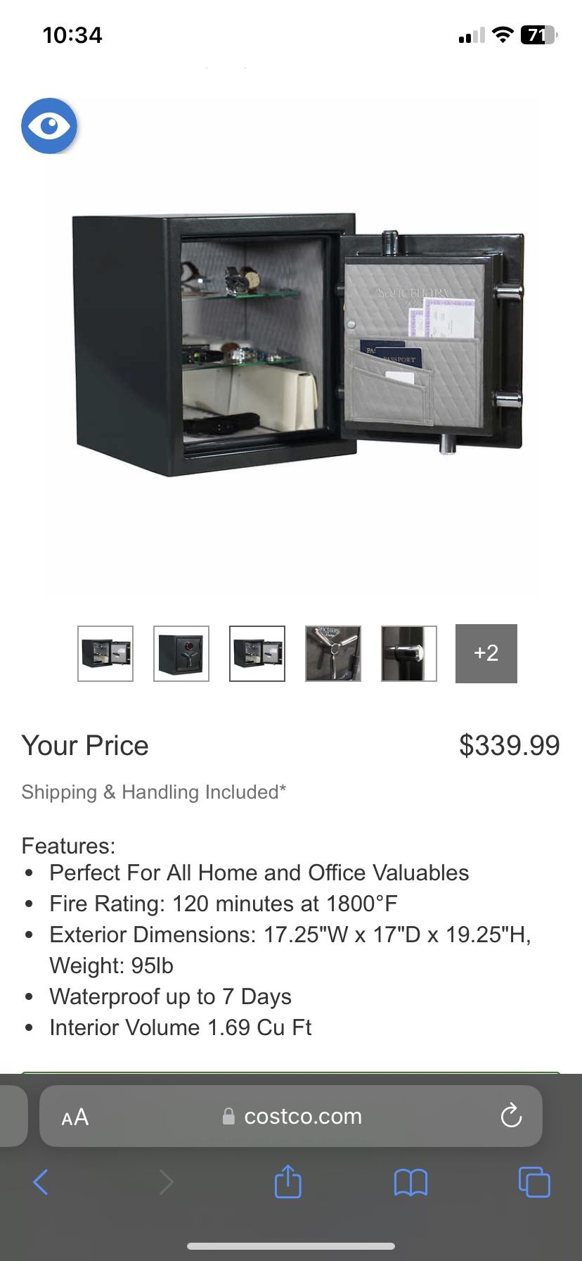 Brand New Sanctuary/Safe Reserve 1.69 cu. ft. Fire Rated and Waterproof Safe with Electronic Lock