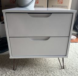 White Modern Nightstand With Two Drawers 